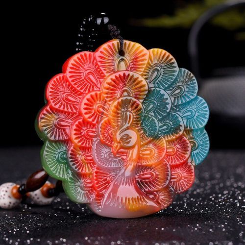 Pendentif En Jade Coloré, Poulet Sculpté À La Main, Couleur Sang, Paon, Bijoux Boutique De Mode, Accessoire De Collier Pour Hommes Et Femmes