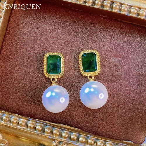 Boucles D'oreilles En Forme D'émeraude Synthétique Pour Femmes, Breloques En Argent Sterling 2021, Perles D'eau Douce, Cadeaux Élégants, Bijoux Fins, Vente En Gros, 925
