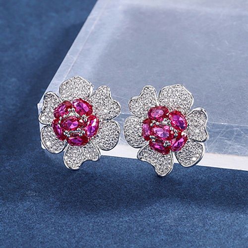 Boucles D'oreilles Vintage En Argent Sterling 2021 Pour Femmes, Bijoux En Diamant À Haute Teneur En Carbone, Rubis, En Forme De Fleur, Cadeau Idéal, 925