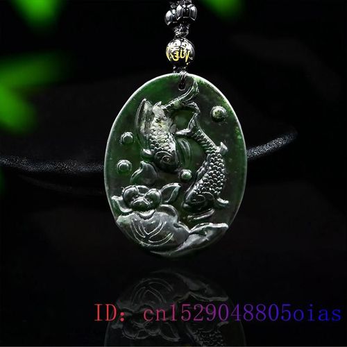 Pendentif En Jade Carpe, Bijoux, Accessoires En Obsidienne, Collier Naturel Sculpté, Amulette Noire Et Verte Pour Femmes Chinoises