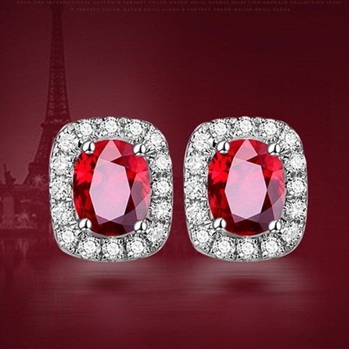 Petites Boucles D'oreilles En Pierres Précieuses Pour Femmes, Élégantes, En Cristal Rouge, À La Mode, Zircon Diamant, Or Blanc, Argent Sterling 925, Bijoux De Luxe