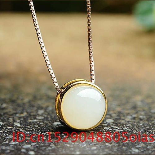 Collier Pendentif En Jade Hétian Blanc Naturel, Bijoux Cadeaux Pour Femmes, Amulette À La Mode, Calcédoine En Argent 925