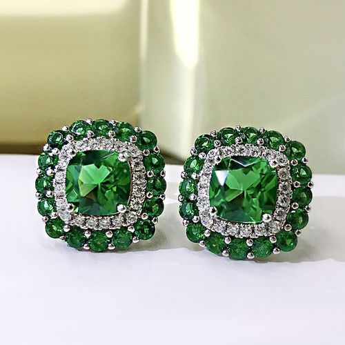 Boucles D'oreilles En Argent Sterling 2021 Pour Femme, Bijoux Fins, En Émeraude, Saphir, Pierres Précieuses, Nouveau Design, 13x13mm, Vintage, Pour Fête De Mariage, 925