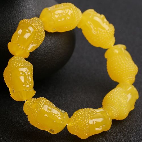 Bracelets En Cire D'abeille Naturelle, Tête De Bouddha Sculptée, Huile De Poulet, Jaune, Vieux Miel, Fortune, Cadeaux Pour Hommes Et Femmes, Bracelet Simple Ambre