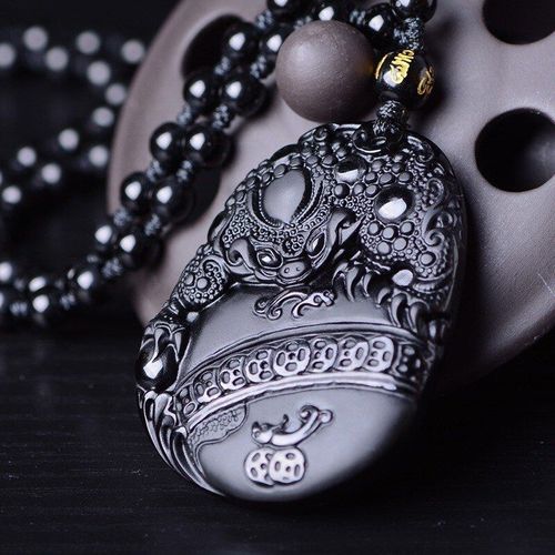 Pendentif En Obsidienne Noire Naturelle Pour Hommes, Pendentif En Forme De Crapaud Doré Sculpté À La Main, Bijoux De Boutique À La Mode, Collier Cadeau Pour Hommes