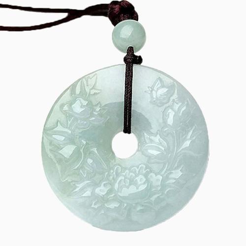 Bijoux En Jade, Pendentif Donut Sculpté À La Main, Collier En Pierre De Jade, Fleur De Pivoine, Chaîne De Pull, Livraison Directe