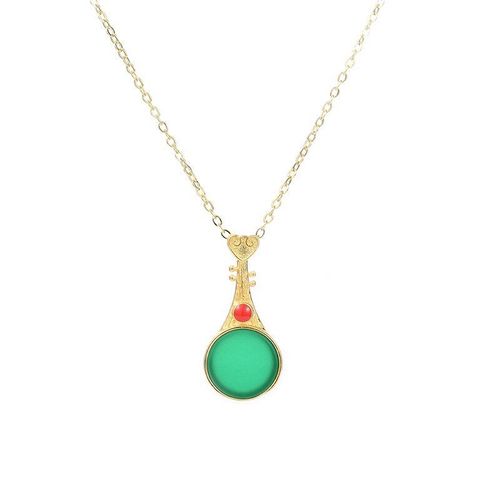 Pendentif En Jade Vert Lute Pour Femmes, Collier Naturel En Cristal, Pierre Précieuse, Cadeaux Chinois, Amulette En Zircon, Calcédoine, 925 Argent