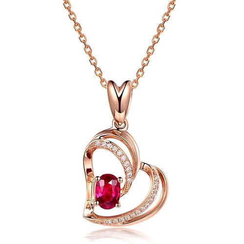 Colliers Ras Du Cou En Forme De C¿Ur Pour Femmes, Irrégulier, Cristal Rouge, Rubis, Diamants, Or Rose, Bijoux, Cadeaux