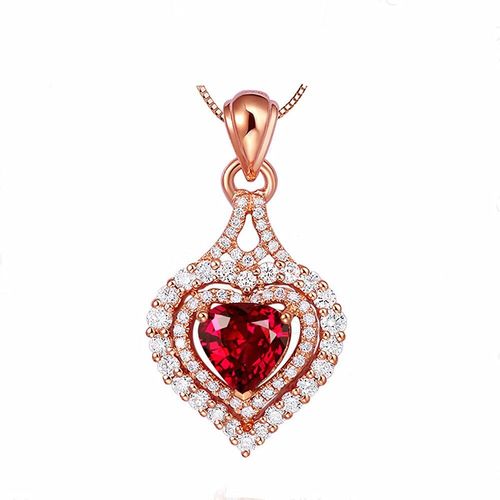 Colliers Classiques Ras Du Cou En Forme De C¿Ur Pour Femmes, Pierres Précieuses, En Cristal Rouge, Rubis, Pendentif En Diamant, Couleur Or Rose, Bijoux Cadeaux