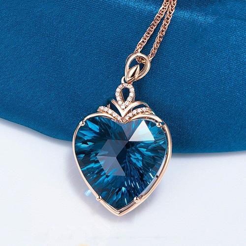 Grand Pendentif Coeur D'amour Pour Femmes, 7 Carat, Cristal Bleu, Topaze, Zircon, Pierres Précieuses, Couleur Or Rose, Bijoux Cadeaux