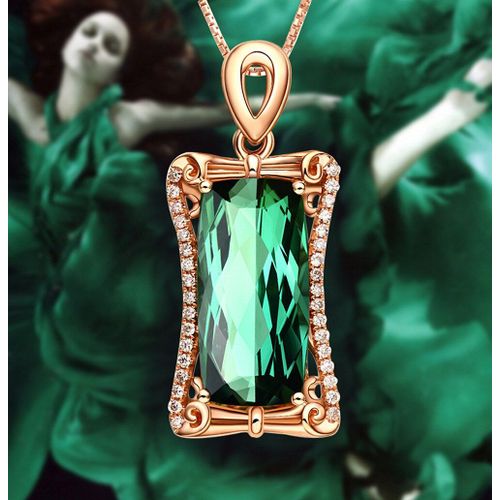 Grand Collier Ras Du Cou En Cristal Vert Émeraude Avec Pendentif En Diamant, Couleur Or Rose, Bijoux, Bague, 5 Carat