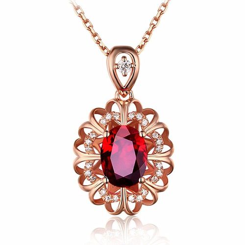 Colliers En Or Rose 14k Pour Femmes, Bijoux En Cristal Rouge, Pierres Précieuses, Pendentif En Diamant, Cadeaux De Fête À La Mode