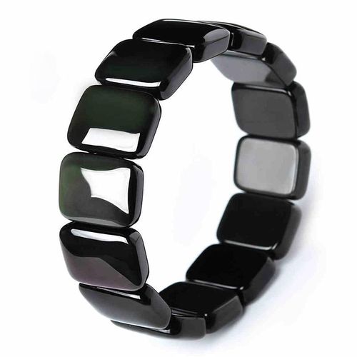 Bracelets En Obsidienne ¿Il D'arc-En-Ciel Naturel, Bijoux Pour Hommes Et Femmes, Perles En Pierre De Jades Noires Véritables, Bracelets Larges Perlés Élastiques