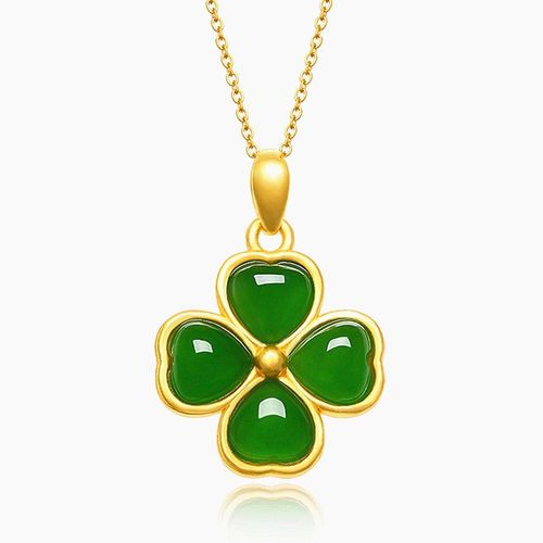 Collier Avec Pendentif En Or 18k Pour Femmes, Pierres Précieuses De Jade Vert, Trèfle Classique, Chaîne Ras Du Cou, Bijoux, Bague, Cadeau D'anniversaire