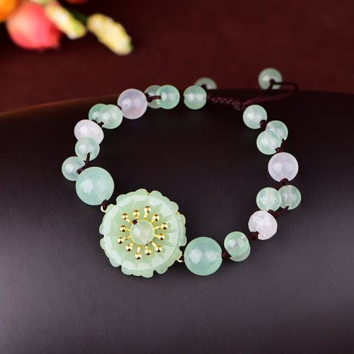 Bracelet En Pierre De Jade Verte, Breloque En Fleur D'émeraude, Bijoux, Accessoires De Mode, Amulette Chinoise Sculptée, Cadeaux Pour Femmes