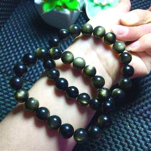 Bracelet De Perles En Obsidienne Avec Yeux En Or Naturel, Bijoux À Breloques, Accessoires De Mode, Amulette Sculptée, Cadeaux Pour Femmes