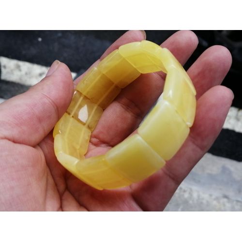 Bracelet Large Élastique En Ambre De La Baltique Naturelle Pour Hommes Et Femmes, Perles D'ambre Carrées En Cire De Miel Et De Miel Jaune