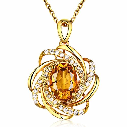 Collier Avec Pendentif En Cristal De Citrine Jaune Pour Femmes, 2 Carat, Pierres Précieuses En Diamant, Couleur Or, Chaîne Ras Du Cou, Bijoux, Bague, Cadeaux