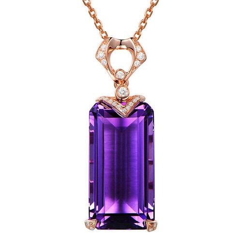 Collier Ras Du Cou En Améthyste Pour Femmes, Pendentif Carré En Or Violet 18k, Couleur Rose Et Diamant, Bijoux Cadeau De Fête