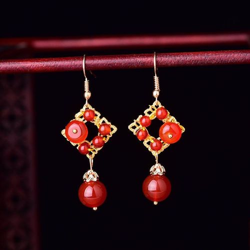 Boucles D'oreilles Pendantes En Jade, Calcédoine, Agate Rouge, Amulette, Mode, Charme Naturel, Bijoux, Cadeaux Pour Femmes