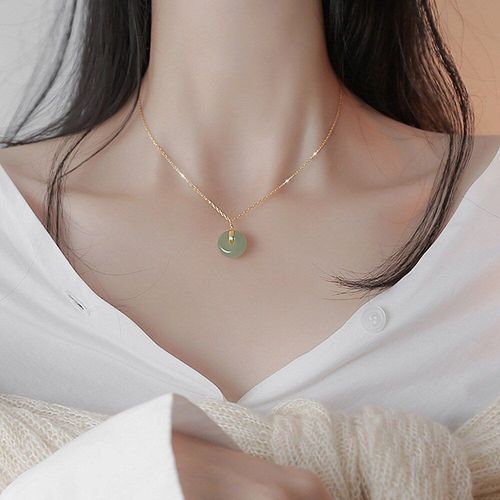 Collier Ras Du Cou Élégant Et Chic Pour Femme Et Fille, Bijou En Jade Vert Émeraude, Couleur Or 14k, Accessoire Porte-Bonheur