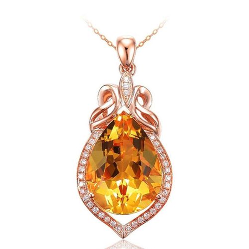 Colliers À Pendentif En Cristal Jaune Pour Femmes, Or Rose, Chaîne Ras Du Cou En Diamant, Bijoux De Luxe, Cadeau, 18k