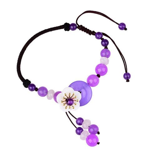Bracelets De Cheville En Pierre De Jade Et Fleur D'émeraude, Bijoux À Breloques, Accessoires De Mode, Amulette Chinoise Sculptée, Cadeaux Pour Femmes Et Hommes, Violet