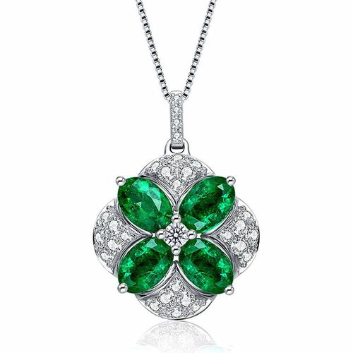 Colliers Avec Pendentif En Diamant Pour Femmes, Bijoux Ras Du Cou, Vintage, Fleur, Émeraude, Pierres Précieuses, Vert, Cristal, Blanc, Or, Argent