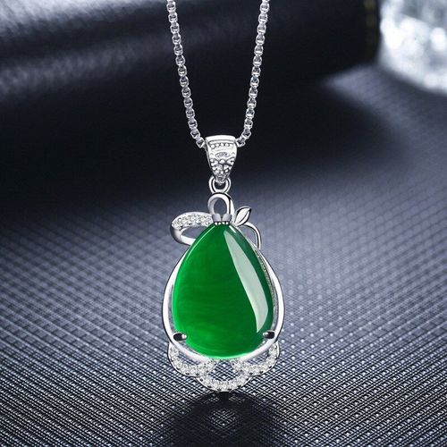 Pendentif En Jade Vert Naturel, Calcédoine, Goutte D'eau, Agate, Collier En Argent 925, Bijoux De Charme, Amulette Sculptée, Cadeaux Pour Femmes