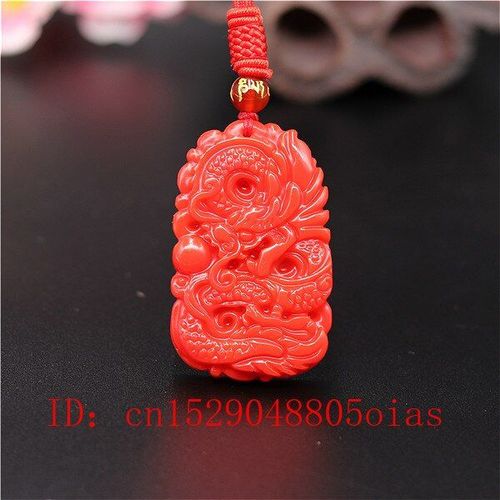 Collier Pendentif Dragon En Pierre De Jade, Corail Rouge Naturel, Bijoux En Jadéite Chinoise, Amulette Sculptée, Cadeaux À La Mode Pour Femmes Et Hommes