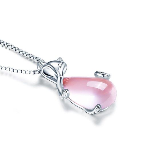 Populaire 925 Argent Jade Renard Pendentif Mosaïque Rose Cristal Balancent À La Mode Mode Charme Bijoux Accessoires Cadeaux Pour Ses Femmes