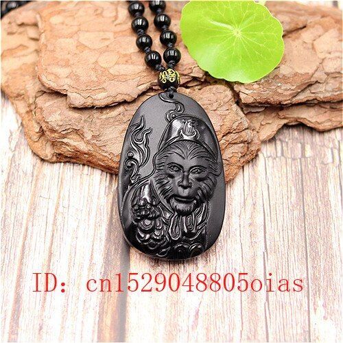 Pendentif En Obsidienne Noire Naturelle, Roi Singe, Collier De Perles, Bijoux De Charme À La Mode, Amulette Sculptée Bouddhiste, Cadeaux Pour Femmes Et Hommes