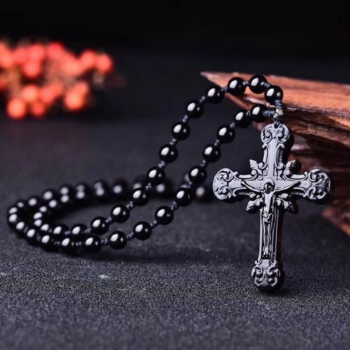 Pendentif En Obsidienne Noire Naturelle, Perles, Accessoires De Mode, Amulette De Jésus Sculpté À La Main, Cadeaux Pour Femmes