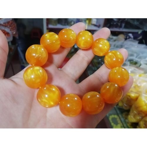 Bracelet Élastique En Ambre De La Baltique Naturelle Pour Hommes Et Femmes, Perles D'ambre Au Beurre De 18mm, Bracelets Amulette En Cire De Miel
