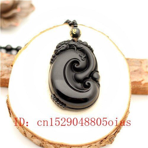 Collier En Obsidienne Noire Naturelle, Pendentif Dragon Ruyi, Perles, Bijoux À La Mode, Amulette Porte-Bonheur Sculptée À La Main, Cadeaux Pour Femmes