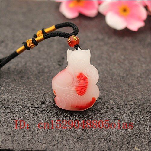 Collier En Pierre De Jade Hetian Naturelle, Pendentif En Renard, Rose, Rouge, Blanc, Bijoux En Jade Chinois, Amulette Sculptée, Cadeaux Pour Femmes