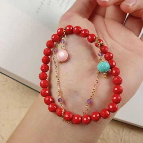 Bracelet De Cinabre Rouge Biologique Naturel Pour Femmes, Perles De Pierre, Élastique, Perlé, Cadeaux Pour Dames, Bijoux Fins