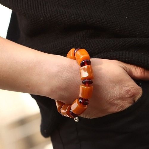 Bracelet Élastique En Ambre Naturel De La Baltique Pour Hommes Et Femmes, En Cire D'abeille, Seau De Perles, Accessoires De Bijoux À La Mode