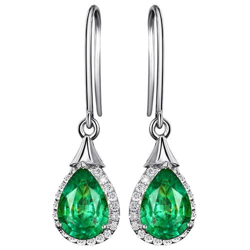 Boucles D'oreilles Pendantes En Cristal Vert Pour Femmes, Pierres Précieuses Émeraude, Diamants En Zircon Blanc, Or, Argent, Bijoux
