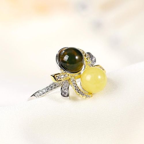 Bagues En Ambre Bleu Naturel Pour Femmes, Argent Sterling 925 Plaqué Or, Ajustable, Cire D'abeille Jaune, Anneau Ouvert, Bijoux De Guérison Pour Dames
