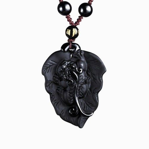 Collier En Perles D'obsidienne Noires Naturelles, Pendentif En Jade De Tigre Sculpté À La Main, Bijoux De Bon Augure Pour Hommes Et Femmes, Amulette, Cadeaux