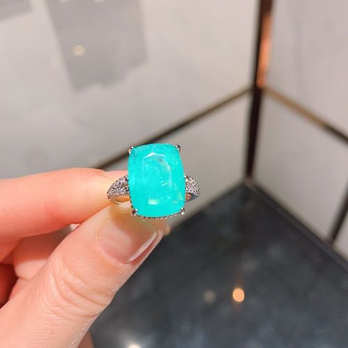 Bagues De Fiançailles De Mariage En Argent Sterling 2020, 10x14mm, Paraiba Tourmaline, Pierre Bleue, Cadeau Pour Petite Amie, Bijoux Fins, 925