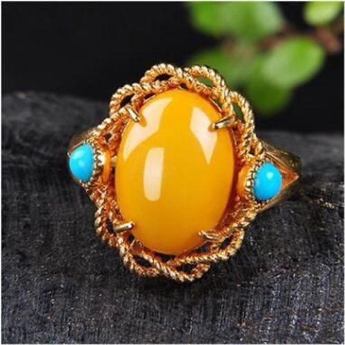 Bague Ajustable En Ambre De La Baltique Pour Femme, Bijoux En Cire De Miel Jaune Avec Zircon, En Zirconium, Cadeau Pour Petite Amie Ou Maman