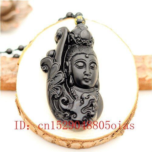 Pendentif Dragon Guanyin En Obsidienne Noire Naturelle, Collier De Perles, Bijoux À La Mode, Amulette Porte-Bonheur Sculptée À La Main, Cadeaux Pour Femmes