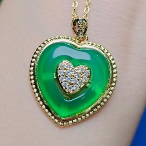 Pendentif En Forme De C¿Ur En Jade Naturel Véritable Pour Femme, Breloques En Pierre De Jades Chinoise, Calcédoine Verte, Amulette, Accessoires Bijoux