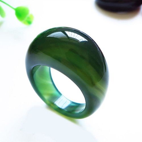 Bague Chinoise En Calcédoine Verte Naturelle Sculptée À La Main, Bijoux Tendance, Simple Femme, Anneau En Agate, Fabricants, Vente En Gros