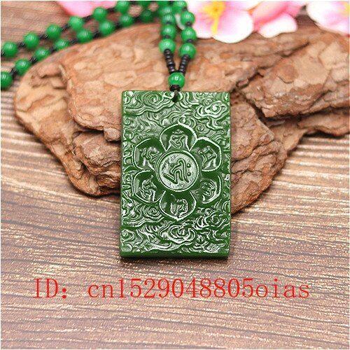 Pendentif Mantra Bouddhiste En Jade Chinois Vert Naturel, Collier De Perles, Breloque À La Mode, Bijoux En Jadéite, Amulette Sculptée, Cadeaux Pour Femmes