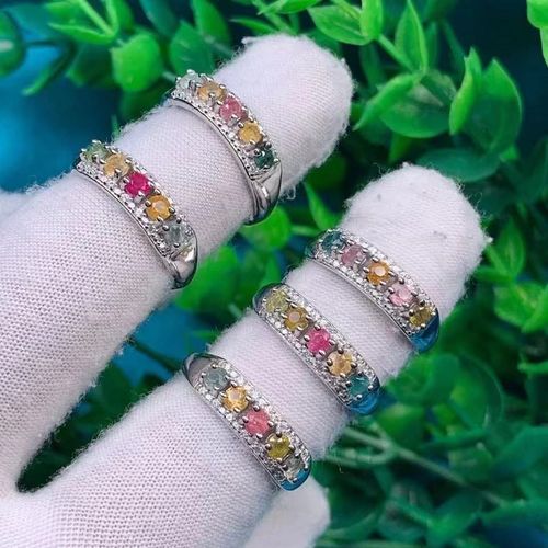 Bague À Rangée De Tourmaline Colorée En Pierre Naturelle Pour Femmes, Bijoux De Fête De Mariage, Breloque Énergétique En Cristal, Anneau Réglable, Vente En Gros