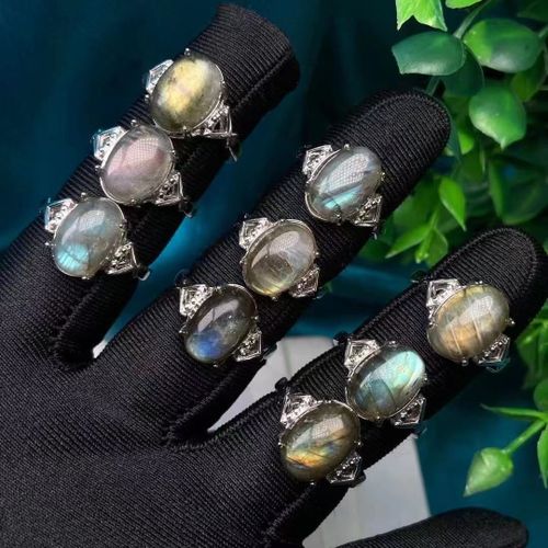 Bague En Pierre Naturelle Véritable, Labradorite, Pierre De Lune Pour Femmes, Classique, Pierre Précieuse Naturelle, Anneau Réglable, Bijoux De Fête, Cadeau De Mariage