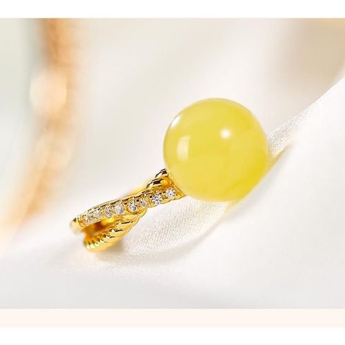 Bagues En Diamant Naturel Ambre Pour Femmes, Argent Sterling 925 Plaqué Or, Cire D'abeille Jaune Réglable Avec Zircon, Bagues Pour Dames, Fête De Mariage